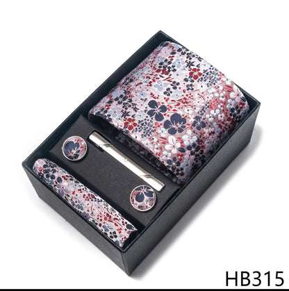 Luxury Brand 8 cm Tie Handkerchief Cufflink Clip Set For Men Wedding Gravata Suit Accessories Holiday Gift Box