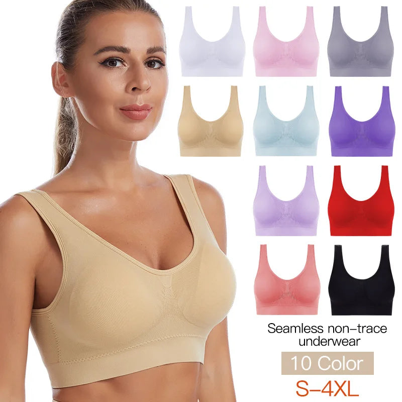 Women Sexy Bra Plus Size Seamless Breathable Brassiere Wire Free Bralette Underwear Comfortable Active Padded Brassiere Crop Top