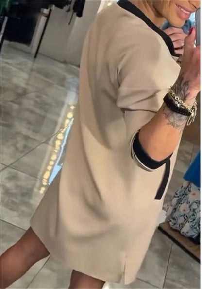 Spring Elegant Women's Dress Autumn Long Sleeve Zipper O Neck Fashion Dress For Women 2025 Casual Loose Dresses Female