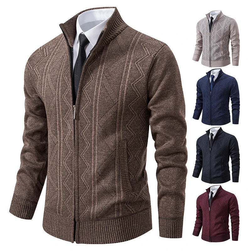 Thickened jacket men's autumn and winter warm trend line stand collar knitted cardigan sweater coat