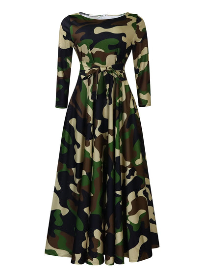 Women's 2024 Autumn New Style Fashionable Elegant Temperament Fashionable Printed Strap Waist Large Skirt Large Size Dress