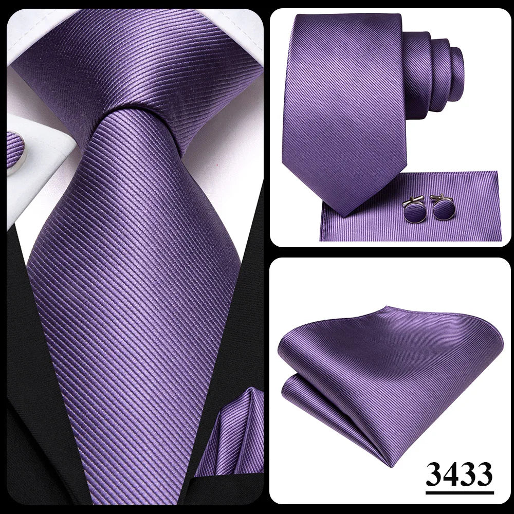 Hi-Tie Light Purple Solid Silk Wedding Tie For Men Quality Hanky Cufflink Gift Necktie Set Fashion Novelty Designer Dropshipping
