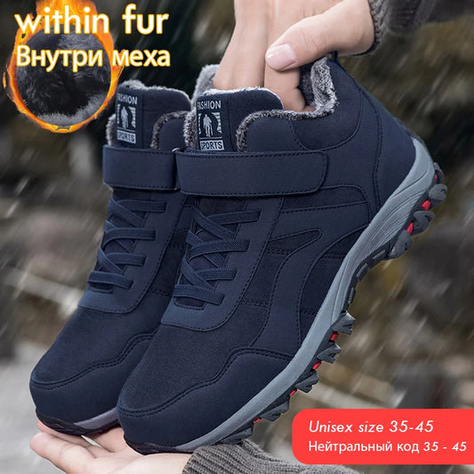 Warm Men Women Winter Boots With Fur Size 35-45 Snow Boots For Unisex Fashion Outdoor Sneakers Women Men Ankle Boots