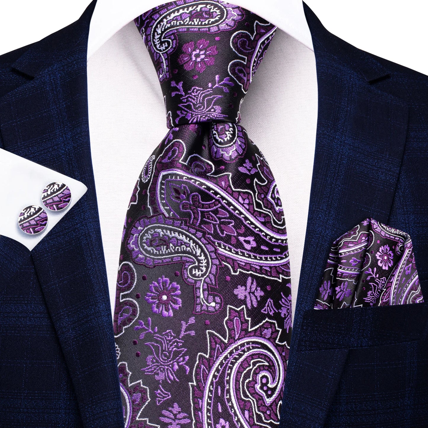 Hi-Tie Light Purple Solid Silk Wedding Tie For Men Quality Hanky Cufflink Gift Necktie Set Fashion Novelty Designer Dropshipping