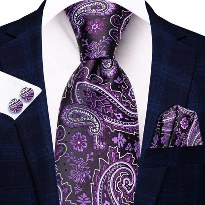 Hi-Tie Light Purple Solid Silk Wedding Tie For Men Quality Hanky Cufflink Gift Necktie Set Fashion Novelty Designer Dropshipping