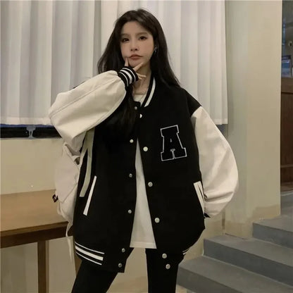 Deeptown Varsity Baseball Jacket Women Harajuku Fashion Korean Streetwear Bomber Jackets Couple Uniform Oversized Coats Female