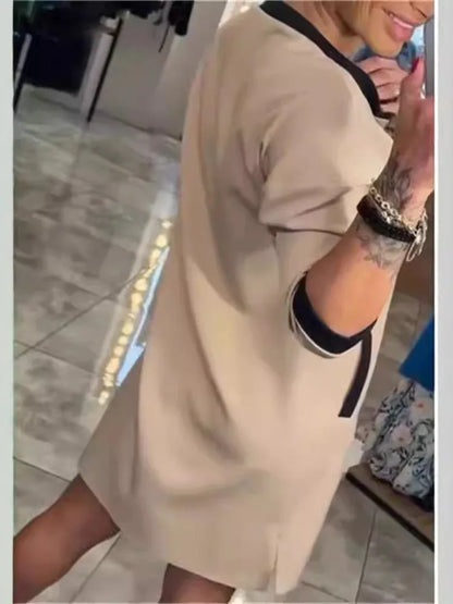 Spring Elegant Women's Dress Autumn Long Sleeve Zipper O Neck Fashion Dress For Women 2025 Casual Loose Dresses Female