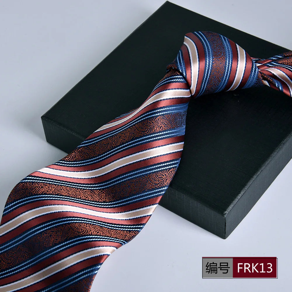 Brown Tie For Men Classic Style 8CM Tie Striped Jacquard Ties Wine Red Wedding Gravatas Formal Business Neckties Gifts For Men