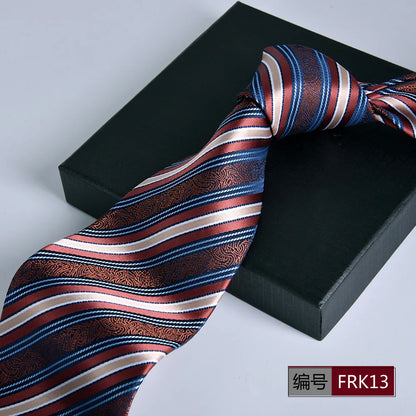 Brown Tie For Men Classic Style 8CM Tie Striped Jacquard Ties Wine Red Wedding Gravatas Formal Business Neckties Gifts For Men