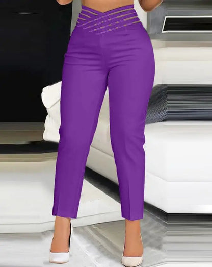 Elegant High Waist Cropped Work Pants for Women Black All-Match Daily Office Formal Wear Fashion Women's Trousers Slim Pants