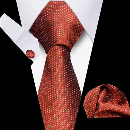 Classic Elegant Ties For Men Fashion Gifts Striped Solid Necktie Handchief Cufflink 3 Pcs Set Wedding Business Suit Accessories