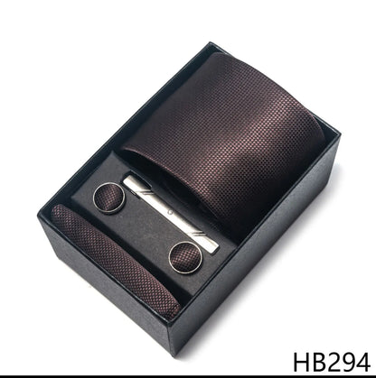 Luxury Brand 8 cm Tie Handkerchief Cufflink Clip Set For Men Wedding Gravata Suit Accessories Holiday Gift Box