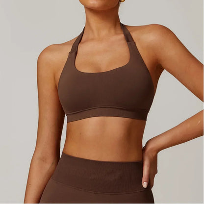 Women's Gym Solid Color Sports Bra Sexy Tight Fitting Backless Seamless with Chest Cushion Vest Exercise Yoga Camisole Top