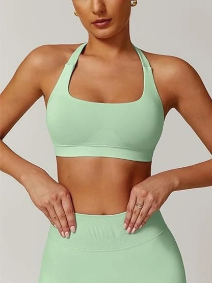 Women's Gym Solid Color Sports Bra Sexy Tight Fitting Backless Seamless with Chest Cushion Vest Exercise Yoga Camisole Top