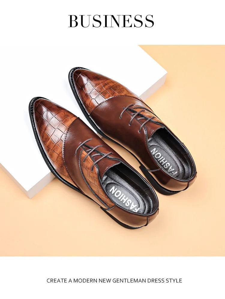 Luxury  Leather Shoes for Men Brand Derby Shoes for Men Pointed Toe Lace-up Men's Formal Shoes Handmade Business Footwear 2024