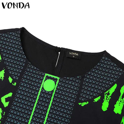 VONDA Women Printed Dress 2024 Vintage Maxi Long Dress Autumn Patchwork Sundress Fashion Elegant Party Vestidos Femme Robe Baggy