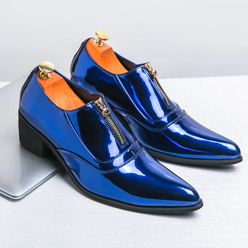 New Men's Wedding Dress Patent Leather Shoes Male Gold Blue Red Prom Punk Rock Homecoming Party Oxfords Footwear Zapatos Hombre