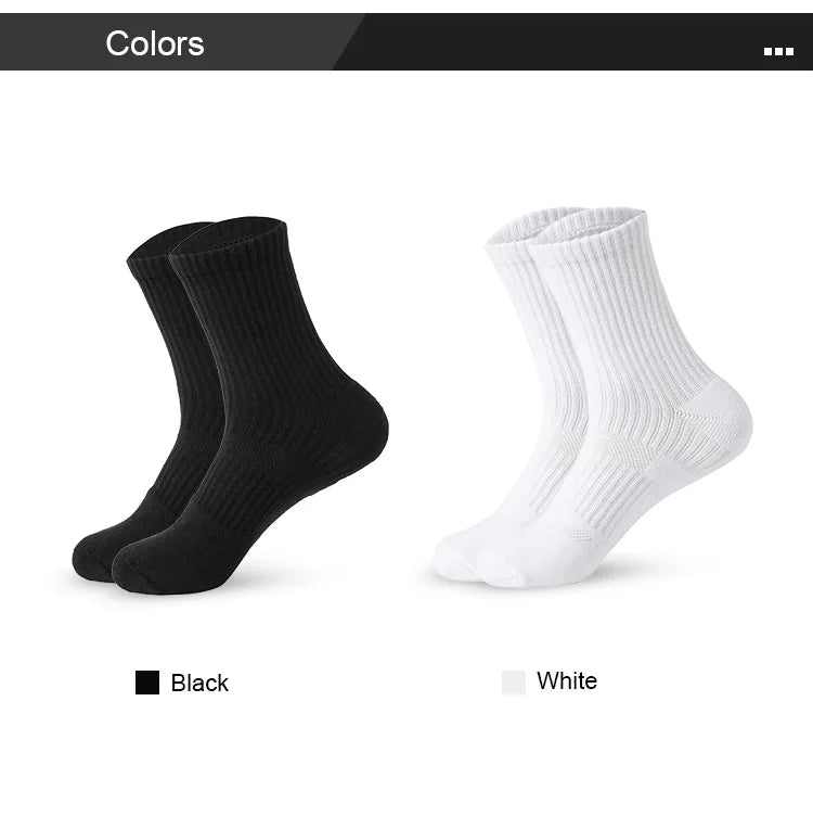 Mens Moisture Wicking Outdoor Hiking Work Cotton Socks Compression Cushion Crew Socks Leisure Men Black Socks 5 Pairs