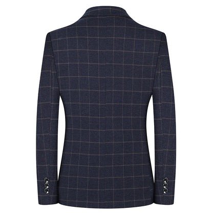 2024 New Spring and Autumn Coat Middle-aged Slim Fashion Handsome All Matching Plaid Suit Men Casual  Polyester  Blazer Mujer