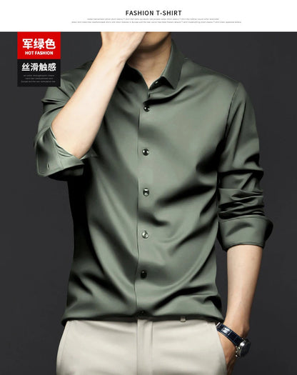 6XL Large High Quality Formal Dress Autumn and Winter Men's Long Sleeve Pure White Shirt Non iron Business Casual Ice Silk