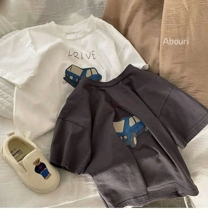 Cotton Half Sleeve T-shirt Boys Child 2025 Summer Baby Unisex Costume Sports Casual Tees Girls Cartoon Car Trendy Pullover Shirt
