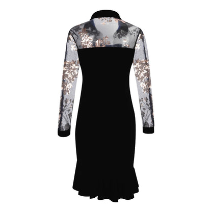 Spring Summer Sexy Mesh Ruffle Dress 2024 Wome Long Sleeve Irregularity Midi Dress Fashion Print Elegant Party Dresses