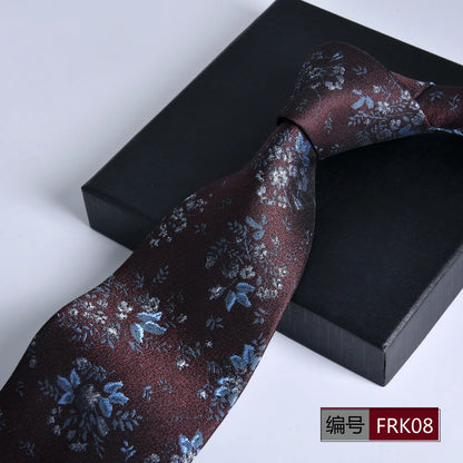 Brown Tie For Men Classic Style 8CM Tie Striped Jacquard Ties Wine Red Wedding Gravatas Formal Business Neckties Gifts For Men