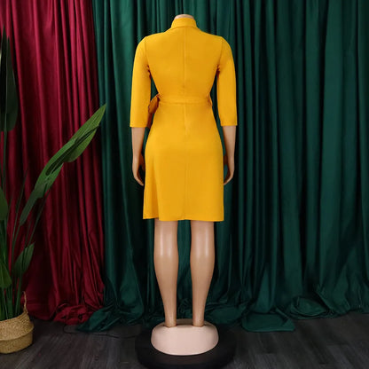FairyShely 2025 Summer Solid Plus Size Folds Dress Women Long Sleeve Large Big Dresses Lady Belt Party Tight Curvy Short Dress