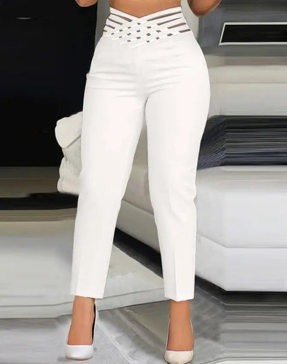 Elegant High Waist Cropped Work Pants for Women Black All-Match Daily Office Formal Wear Fashion Women's Trousers Slim Pants