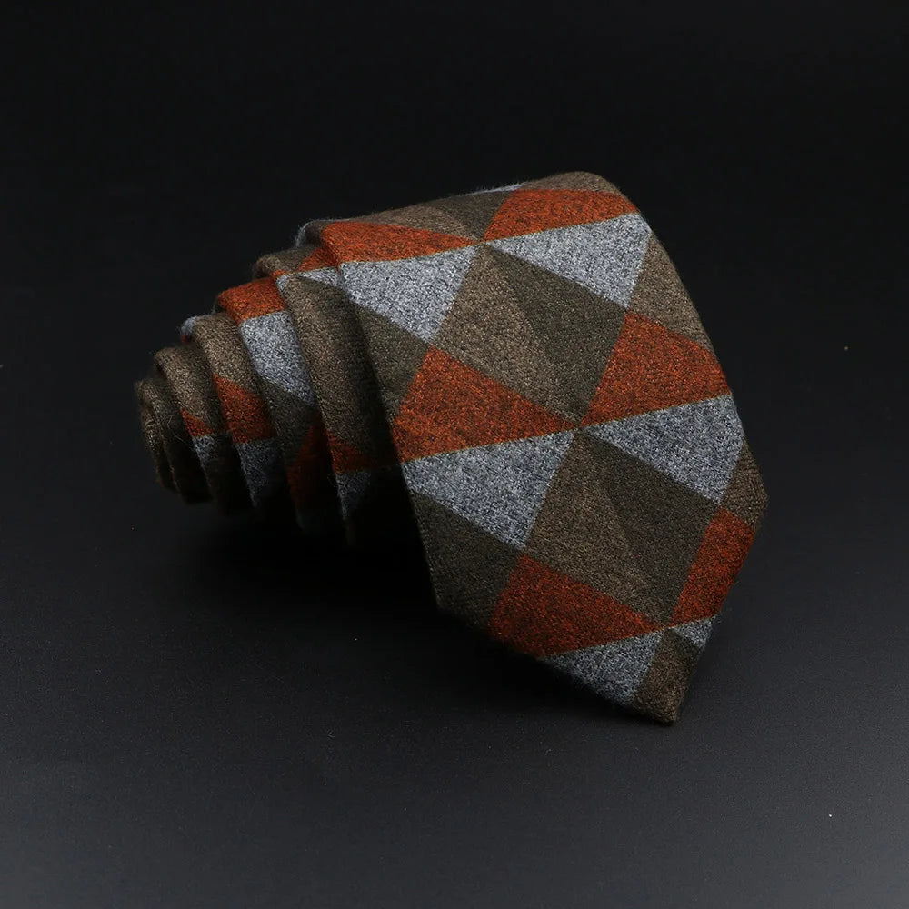 Men's Plaid Tie Cotton Black Grey Red Necktie Handmade Wool Narrow Collar Ties Wedding Business Party Suit Shirt Gift Accessory