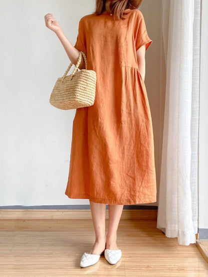 New in Spring Summer Women's Dress Elegant Casual Loose Short Sleeve Tops A-LINE Oversize Solid Midi Dresses for Women Clothing