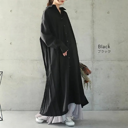 Spring Long Shirt Dress A-line Women's Dress Elegant Pleated Long Sleeve Casual Dresses Female Fashion Oversize Ladies Clothes