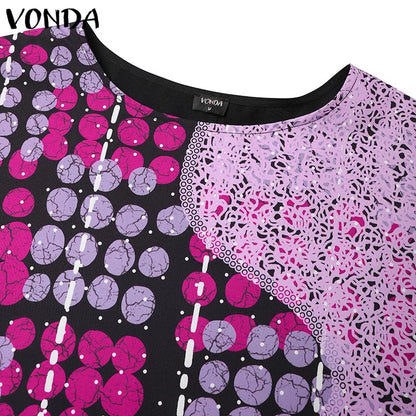 VONDA Women Summer Maxi Dress 2025 Vintage 3/4 Sleeve Printing Sundress Beach Robe Bohemian Bat-wing Sleeve Vestidos Polyester