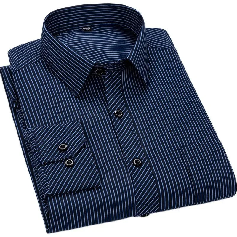 New  Formal Fashion Social Long Sleeved Business Work Plus Size Mens Striped Dress Shirts Smart Casual Shirt SIZE 47 48