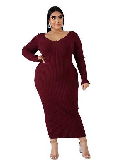 Ladies Knitted Sweater Dress Midi Dress Long Sleeves Chic and Elegant Plus Size Dresses for Women 4xl 5xl