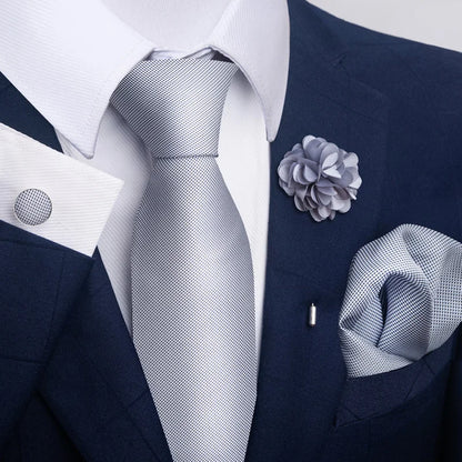 Luxury Mens Ties Floral Black Gold Ties Paisley NeckTie Pocket Square Cufflinks Brooch Set Men's Wedding Party Tie