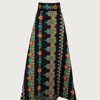 Spring Summer Womens Dress Fashion Printed Long-sleeved Top and Lose Floor-length Skirt Elegant V-neck Women Clothes Vestidos