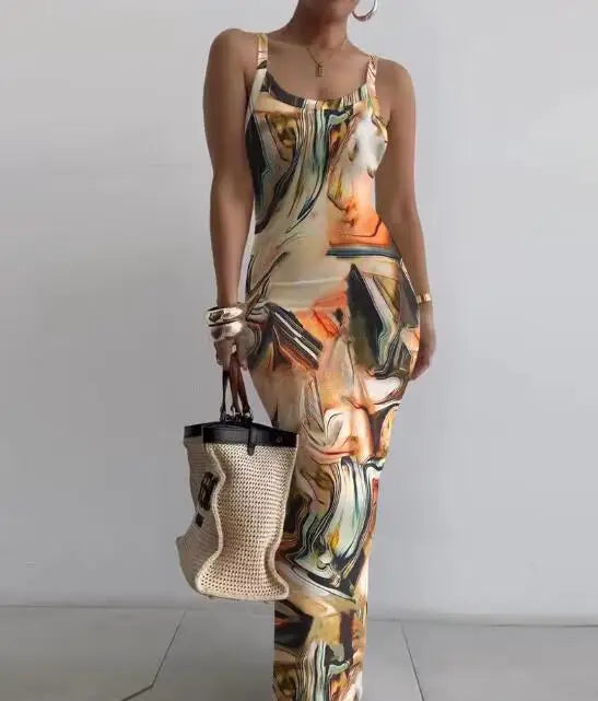CM.YAYA Summer Women Sleeveless Strap O-neck Sexy 2024 Summer Long Evening Dress Knit Ribbon Night Club Party Maxi Dresses