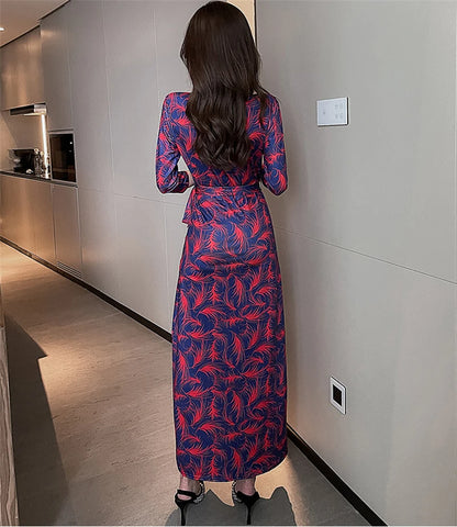 FANIECES Summer Wrap Dresses Women Sexy V Neck Split Maxi Dress Print Female Casual Beachwear Lace Up Party Vestidos Robe платье