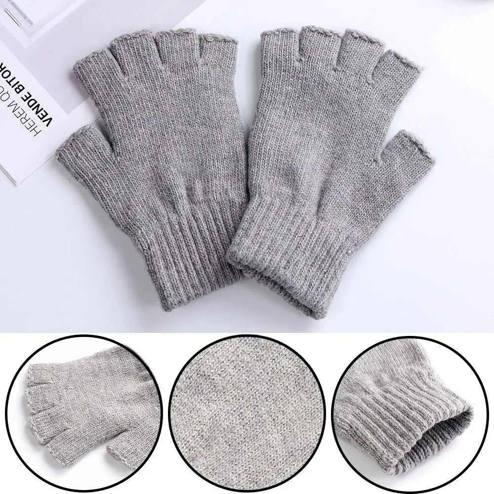 Unisex Half Finger Gloves Winter Warm Wool  Knitted Fingerless Gloves Cashmere Stretchy Typing/Texting Gloves for Women and Men