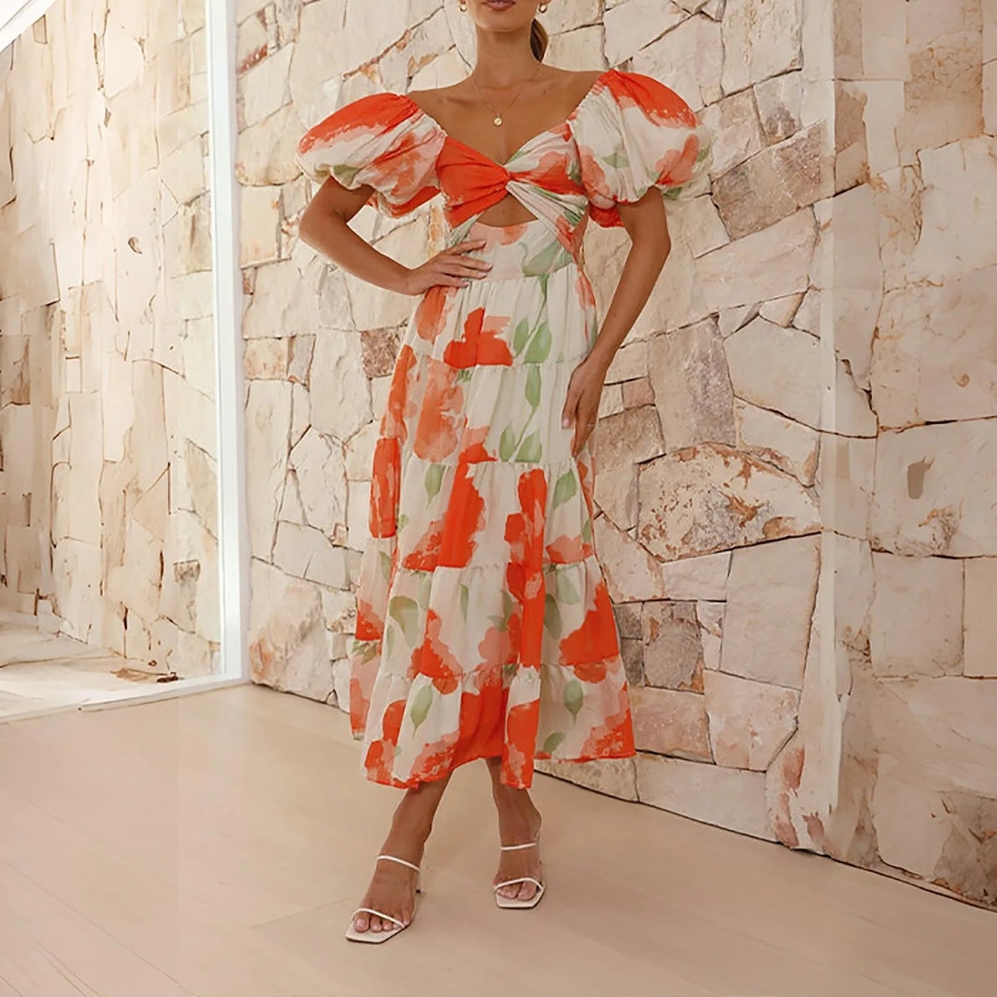 Vestidos Para Mujer Spring Formal Dresses For Women V-Neck Floral Long Dress Casual Summer Dresses For Women Floral Formal Dress