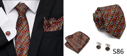 Hot Sale Holiday Gift Tie Pocket Squares Cufflink Set Necktie Dot Man Dark Grey Wedding Accessories Performance
