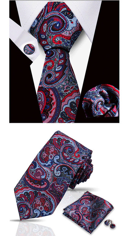 Tie For Men Classic Plaid Handkerchiefs Red Necktie Cufflinks For Men Blouse Business Wedding Accessories Women Collar Man Gift