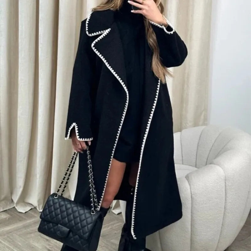 Woolen Coat Long Sleeve Woven Collar Fashionable Commuting Style Loose Fitting Jacket Autumn Winter Simple Daily Clothing