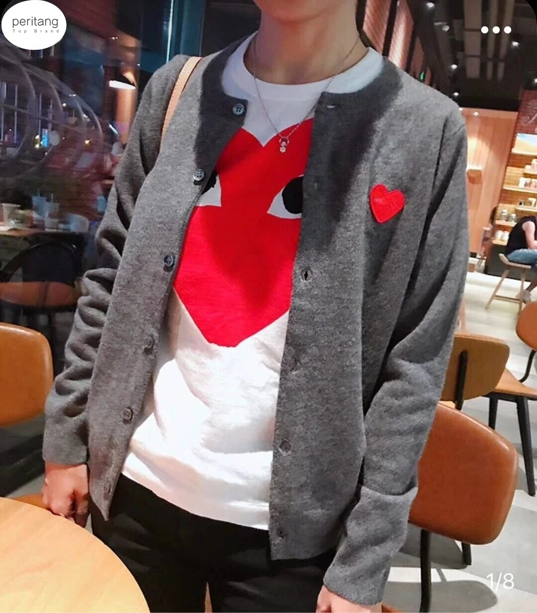 (Have Eye) Japan Brand Women Men Cardigan Heart Eye Embroidered Cotton Single Breasted Long Sleeves Spring Autumn Casual Sweater