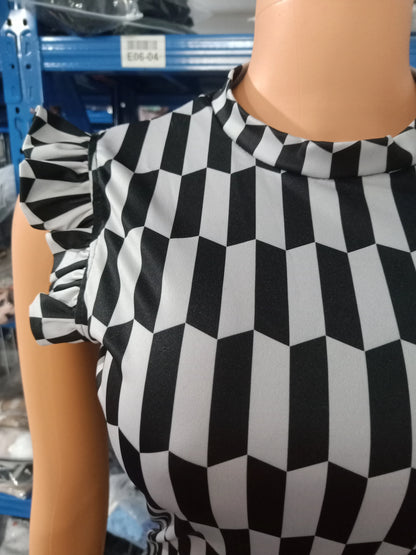 Elegant Women's Dresses Summer Fashion All Over Print Flutter Sleeve Casual O-Neck Skinny Midi Work Pencil Dress
