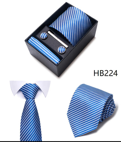 Gravatas Brand Wholesale Wedding Present Tie Pocket Squares Set Necktie Box Men Suit Accessories Floral Fit Formal Party