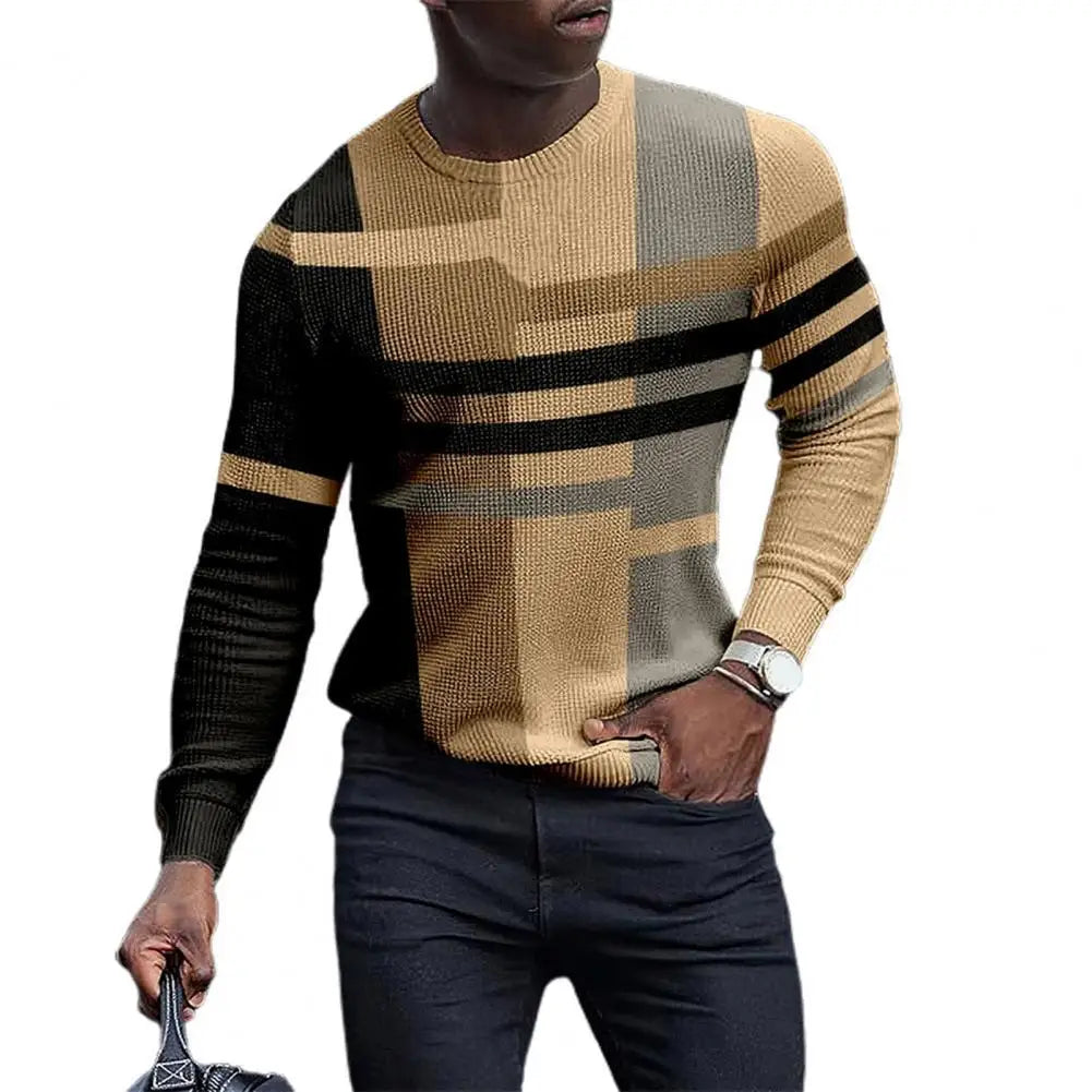 Practical Men Sport Shirts  Stylish Anti-deform Men Sweater  Patchwork Long Sleeve Pullover Sweater