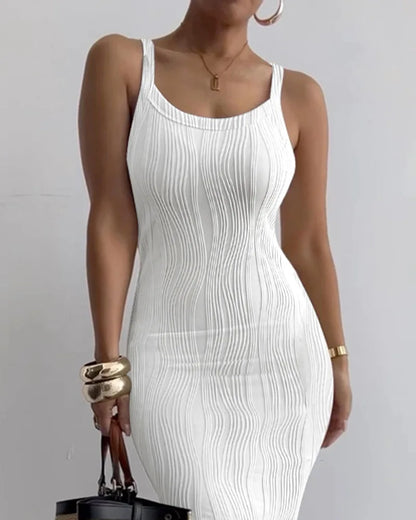 CM.YAYA Summer Women Sleeveless Strap O-neck Sexy 2024 Summer Long Evening Dress Knit Ribbon Night Club Party Maxi Dresses