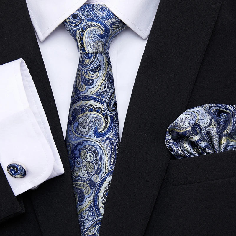 Hot Sale Holiday Gift Tie Pocket Squares Cufflink Set Necktie Dot Man Dark Grey Wedding Accessories Performance